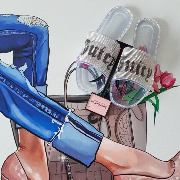 NWT Juicy Couture crystal rhinestone embellished logo flat sandal slides, 8 - Picture 3 of 16